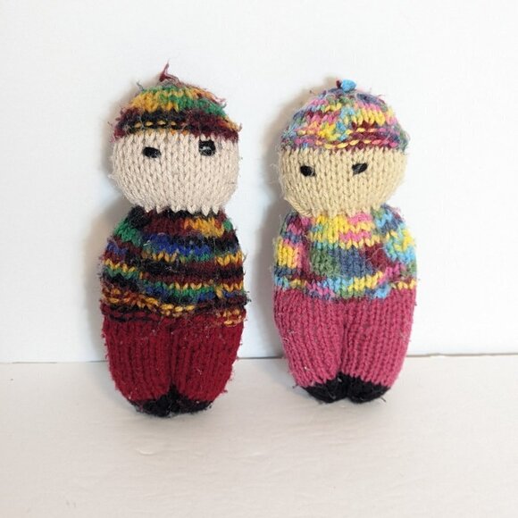 Vintage Knit Dolls Folk Art Handmade Artisan Cottage Core Boho Plush Toy Decor - Picture 2 of 4